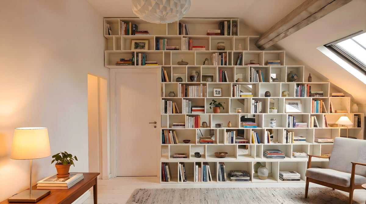 How to Use Shelving in Sloped Ceilings, Under-Stair Spaces, and Awkward Rooms