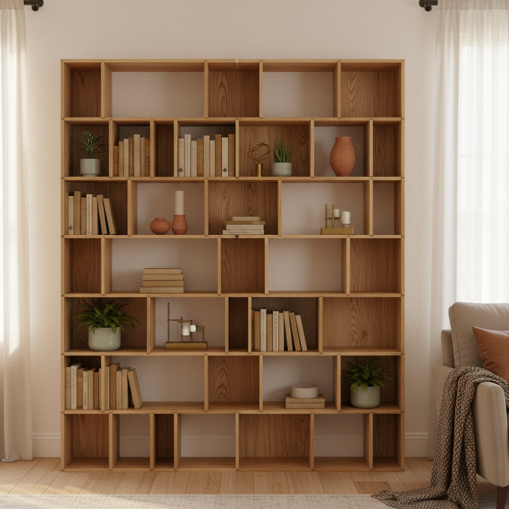 Vertical  90" W x 104" H x 10" D Oak