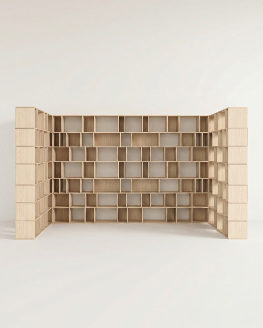 Different from built-ins, flat-pack, and ordinary modular shelving.
